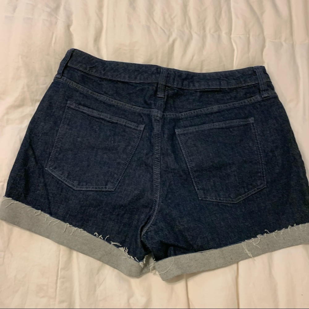 Universal thread denim jean short, fringe raw hem, dark blue